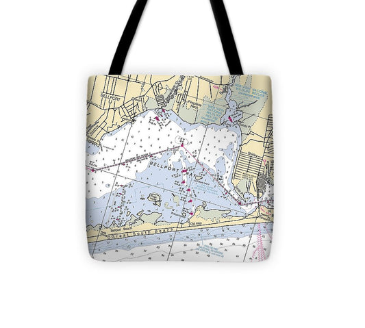 Bellport Bay New York Nautical Chart Tote Bag