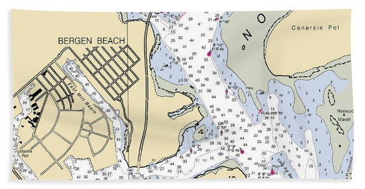 Bergen Beach-new York Nautical Chart - Beach Towel