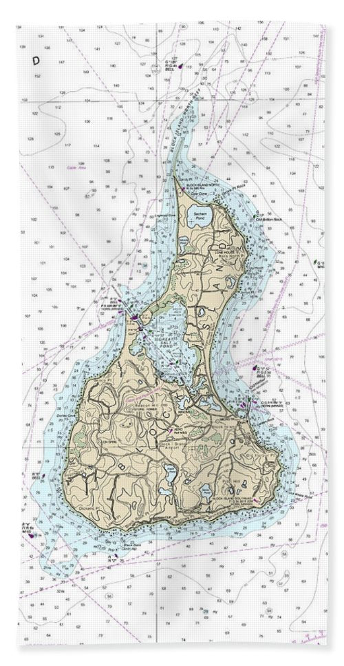 Block Island Rhode Island Nautical Chart - Bath Towel