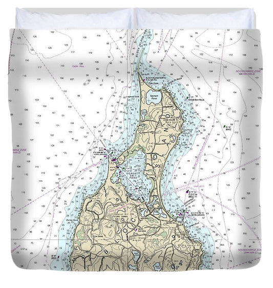 Block Island Rhode Island Nautical Chart Duvet Cover