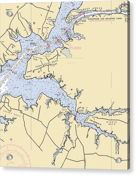 Bohemia River Maryland Nautical Chart - Acrylic Print – 7" x 8" – Acrylic Nautical Chart Print by SeaKoast.