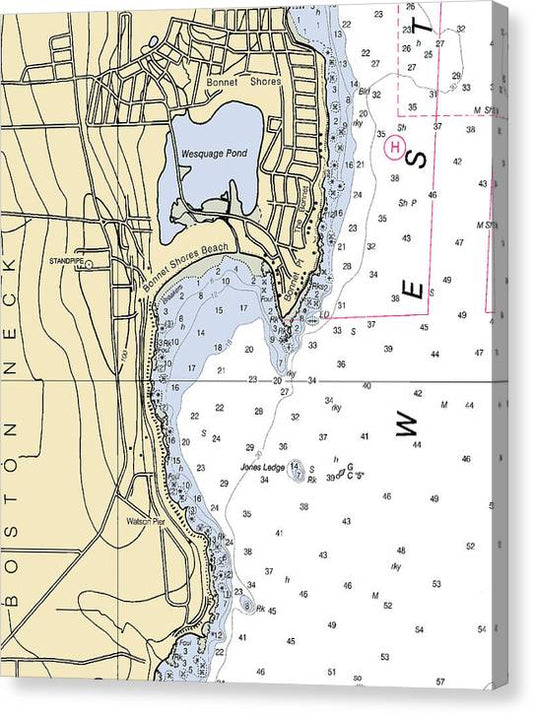 Bonnet Shores-Rhode Island Nautical Chart Canvas Print