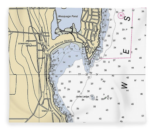 Bonnet Shores Rhode Island Nautical Chart Blanket