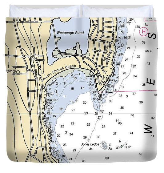 Bonnet Shores Rhode Island Nautical Chart Duvet Cover
