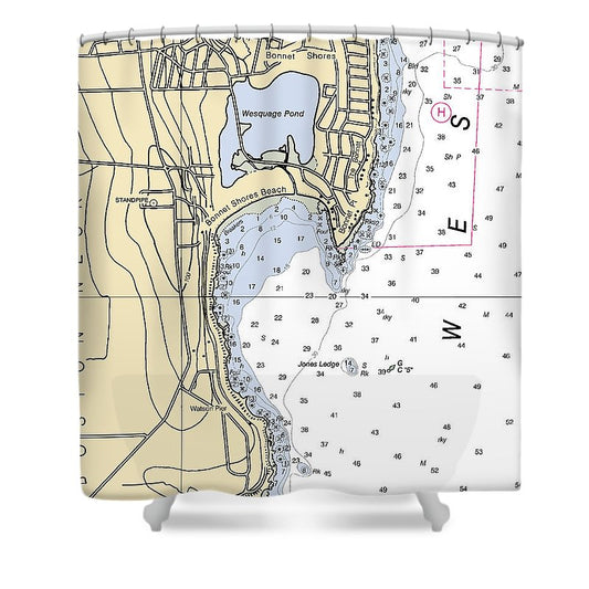 Bonnet Shores Rhode Island Nautical Chart Shower Curtain
