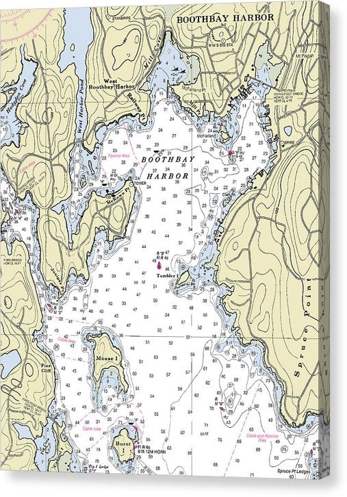 Boothbay Harbor Maine Nautical Chart Canvas Print