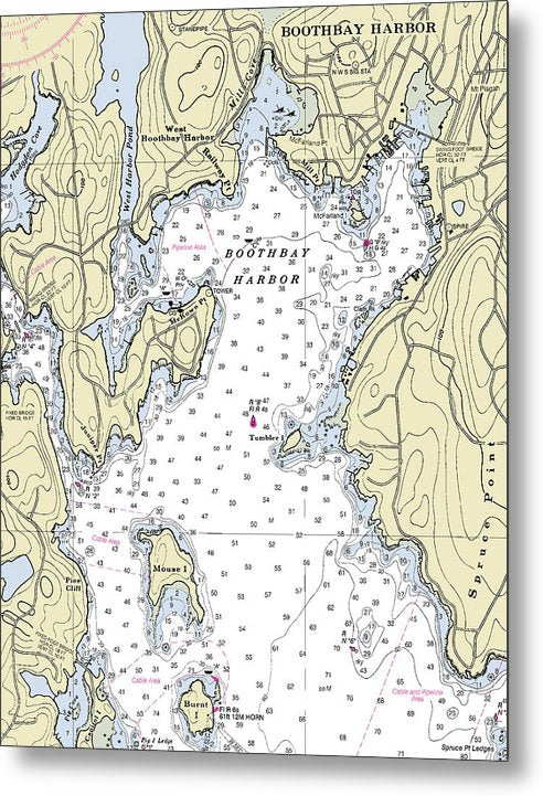 A beuatiful Metal Print of the Boothbay Harbor Maine Nautical Chart - Metal Print by SeaKoast.  100% Guarenteed!