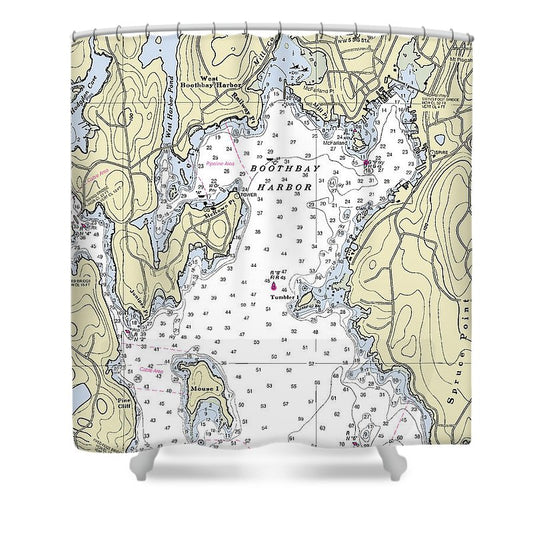Boothbay Harbor Maine Nautical Chart Shower Curtain