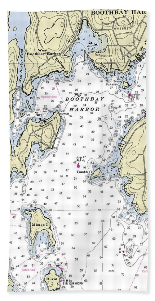 Boothbay Harbor Maine Nautical Chart - Beach Towel