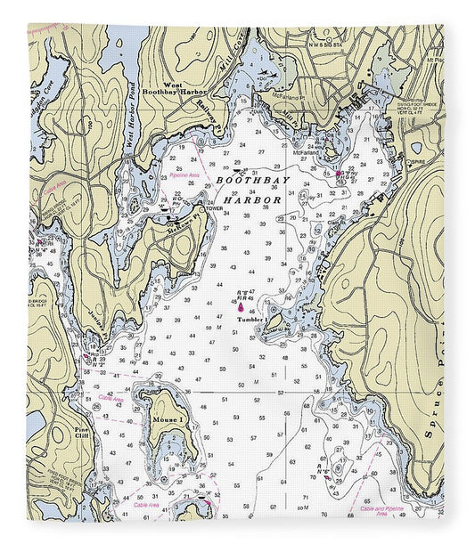 Boothbay Harbor Maine Nautical Chart Blanket