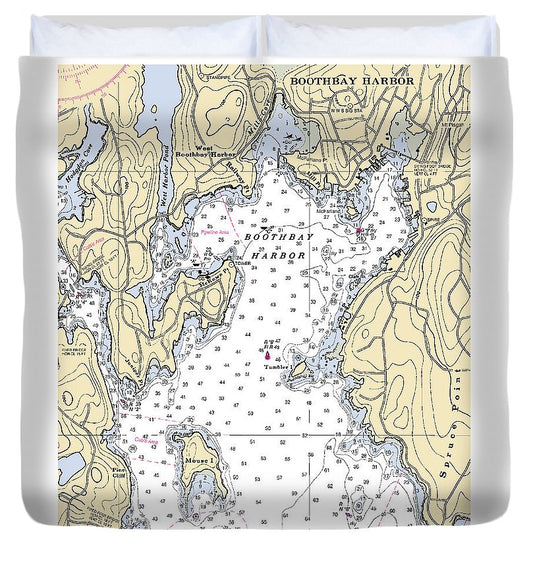 Boothbay Harbor Maryland Nautical Chart Duvet Cover