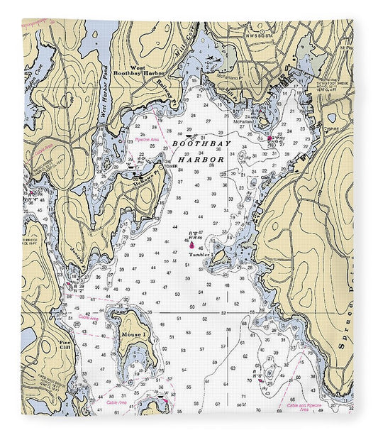 Boothbay Harbor Maryland Nautical Chart Blanket