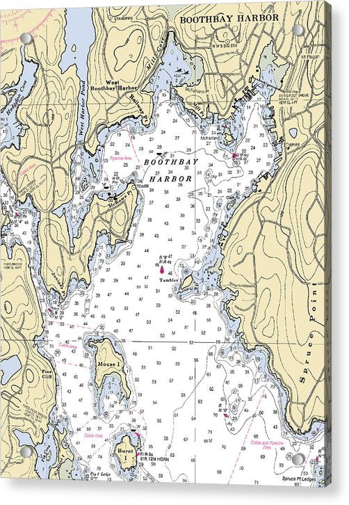 Boothbay Harbor Maryland Nautical Chart - Acrylic Print – 6.5" x 8" – Acrylic Nautical Chart Print by SeaKoast.
