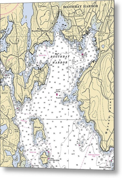 A beuatiful Metal Print of the Boothbay Harbor-Maryland Nautical Chart - Metal Print by SeaKoast.  100% Guarenteed!