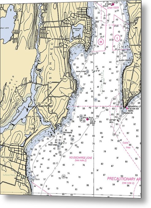 A beuatiful Metal Print of the Boston Neck-Rhode Island Nautical Chart - Metal Print by SeaKoast.  100% Guarenteed!