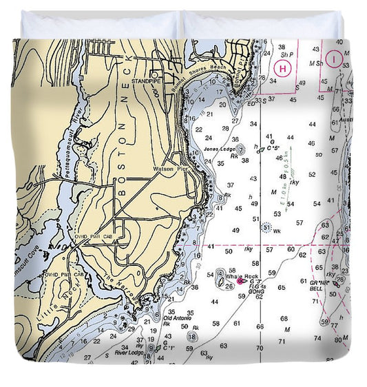 Boston Neck Rhode Island Nautical Chart Duvet Cover
