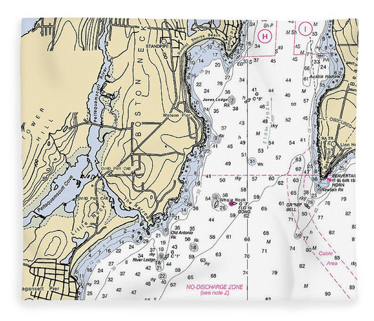 Boston Neck Rhode Island Nautical Chart Blanket