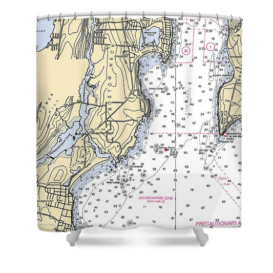 Boston Neck Rhode Island Nautical Chart Shower Curtain