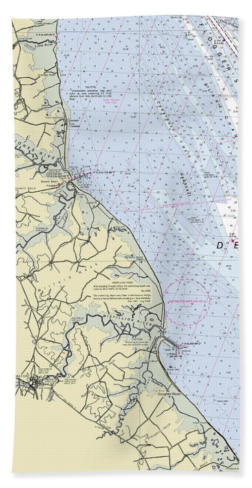 Bowers Beach Delaware Nautical Chart - Beach Towel