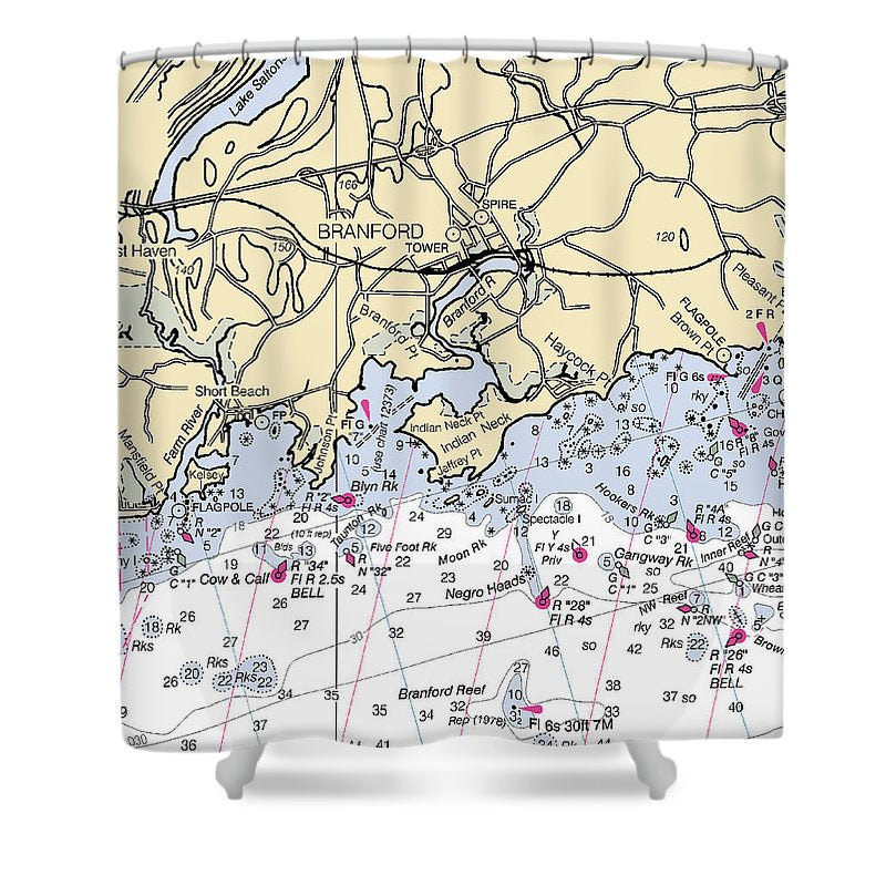 CT: Fishers Island Sound, CT Nautical Chart Shower Curtain selling / Made to Order