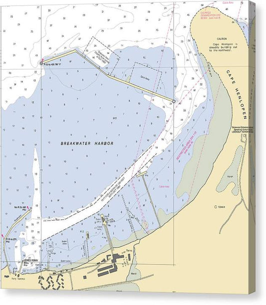 Breakwater Harbor-Delaware Nautical Chart Canvas Print