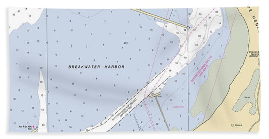 Breakwater Harbor-delaware Nautical Chart - Bath Towel