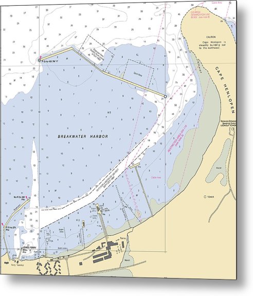 A beuatiful Metal Print of the Breakwater Harbor-Delaware Nautical Chart - Metal Print by SeaKoast.  100% Guarenteed!