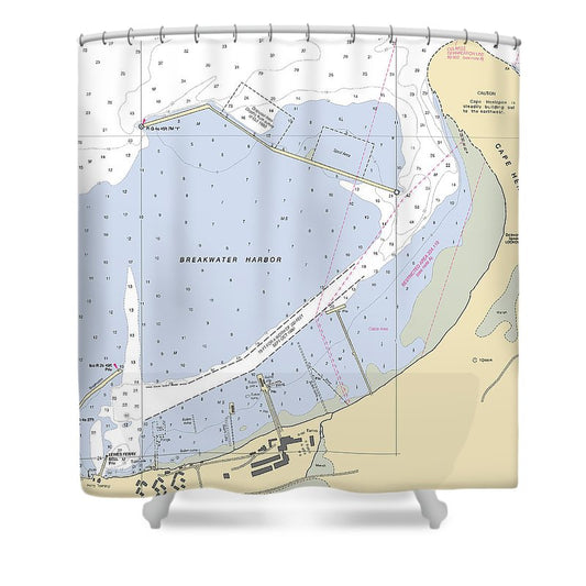 Breakwater Harbor Delaware Nautical Chart Shower Curtain