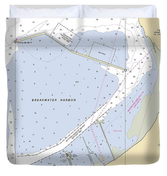 Breakwater Harbor Delaware Nautical Chart Duvet Cover