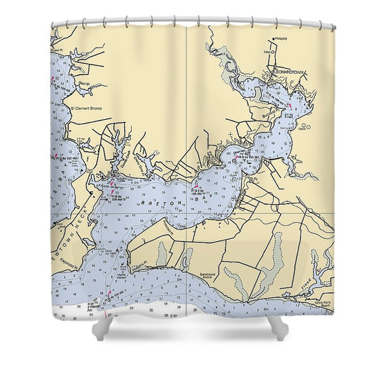 Breton Bay Maryland Nautical Chart Shower Curtain