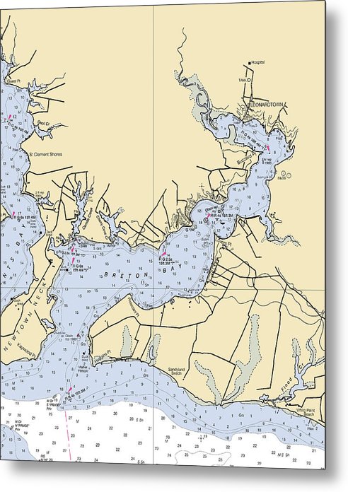 A beuatiful Metal Print of the Breton Bay-Maryland Nautical Chart - Metal Print by SeaKoast.  100% Guarenteed!