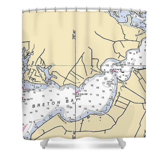 Breton Bay  Maryland Nautical Chart _V2 Shower Curtain