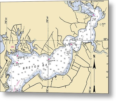 A beuatiful Metal Print of the Breton Bay -Maryland Nautical Chart _V2 - Metal Print by SeaKoast.  100% Guarenteed!