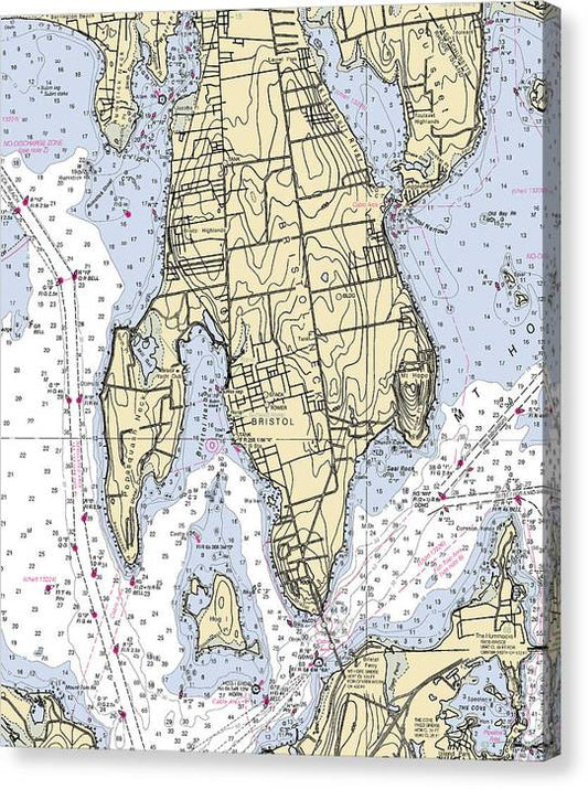 Bristol Neck-Rhode Island Nautical Chart Canvas Print