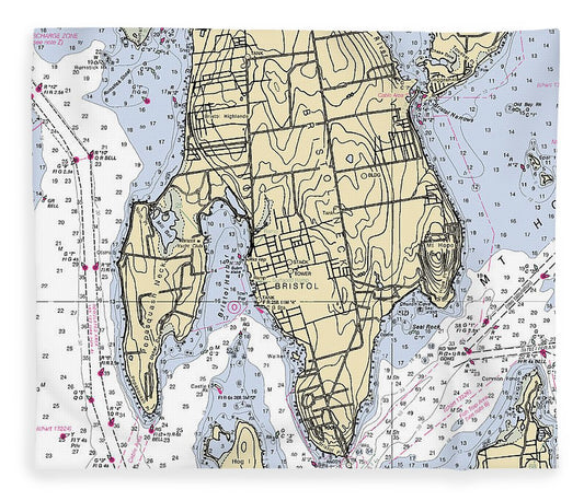 Bristol Neck Rhode Island Nautical Chart Blanket
