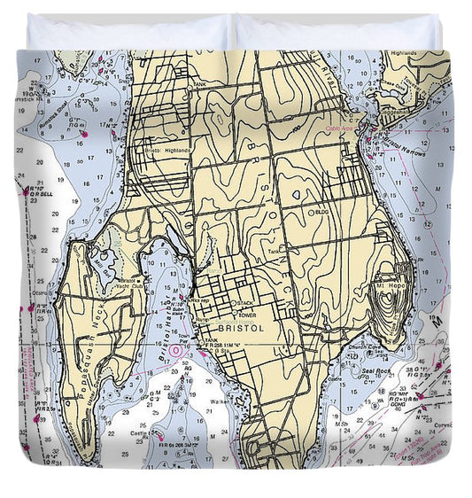 Bristol Neck Rhode Island Nautical Chart Duvet Cover