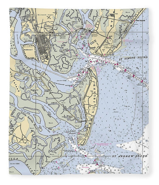 Brunswick Georgia Nautical Chart Blanket