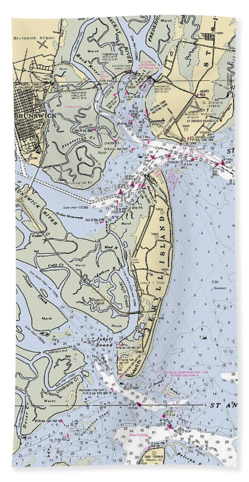 Brunswick-georgia Nautical Chart - Beach Towel