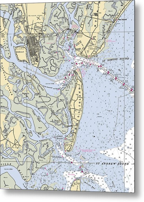 A beuatiful Metal Print of the Brunswick-Georgia Nautical Chart - Metal Print by SeaKoast.  100% Guarenteed!