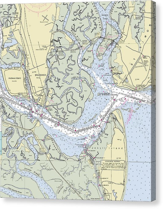 Brunswick Harbor Georgia Nautical Chart Canvas Print