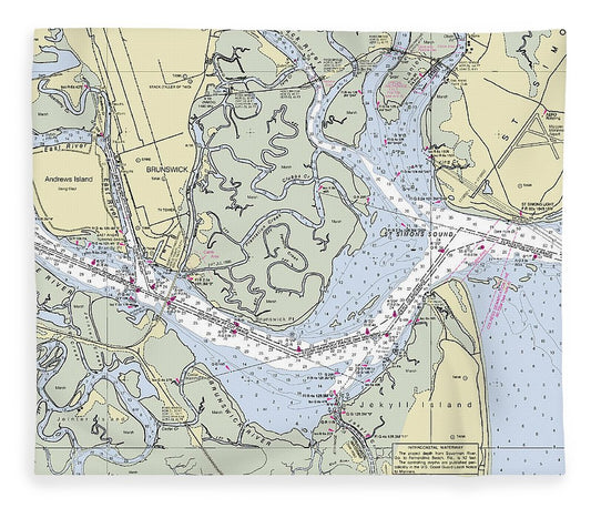 Brunswick Harbor Georgia Nautical Chart Blanket