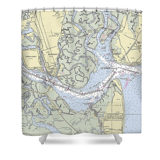 Brunswick Harbor Georgia Nautical Chart Shower Curtain