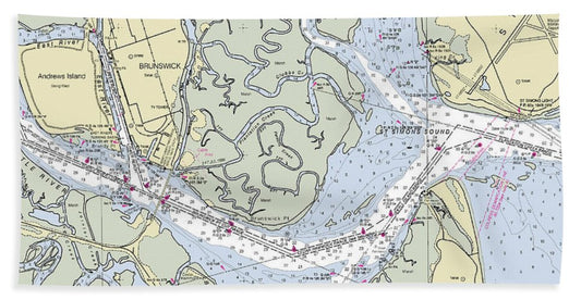 Brunswick Harbor Georgia Nautical Chart - Beach Towel