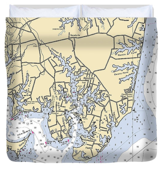 Bull Neck Virginia Nautical Chart Duvet Cover
