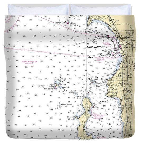 Burlington Shelburne Bay Lake Champlain  Nautical Chart Duvet Cover