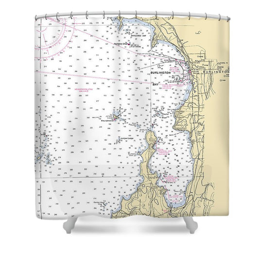 Burlington Shelburne Bay Lake Champlain  Nautical Chart Shower Curtain