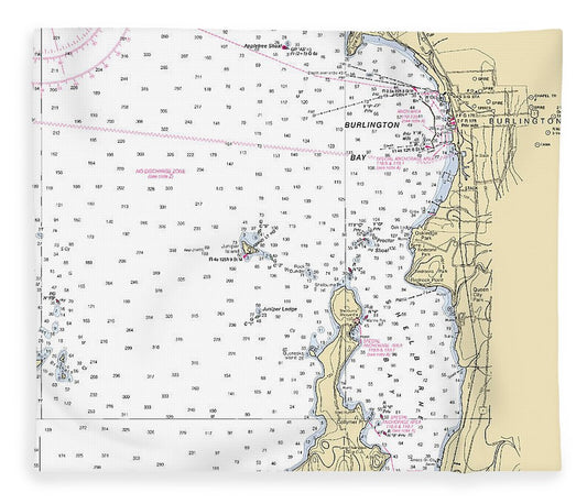 Burlington Shelburne Bay Lake Champlain  Nautical Chart Blanket
