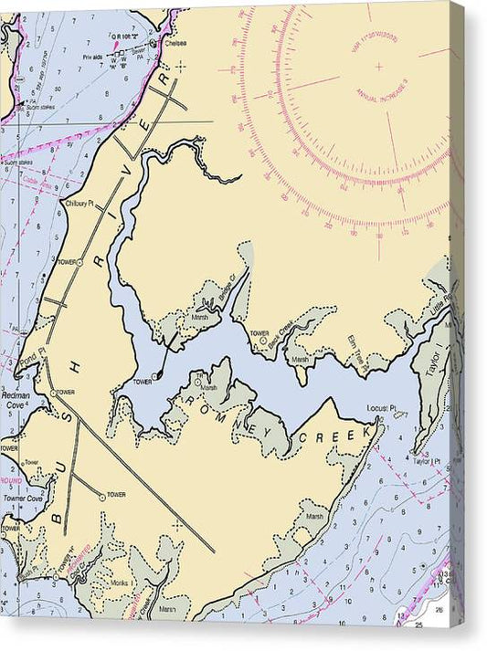 Bush River-Maryland Nautical Chart Canvas Print