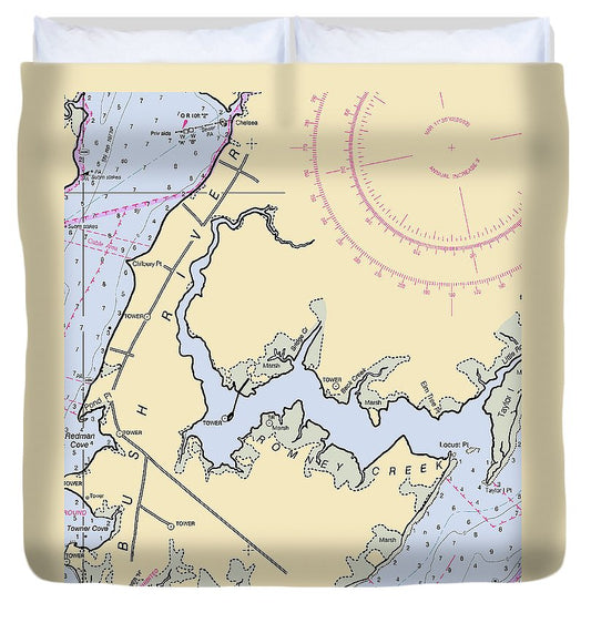 Bush River Maryland Nautical Chart Duvet Cover