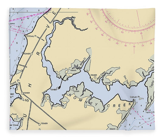 Bush River Maryland Nautical Chart Blanket